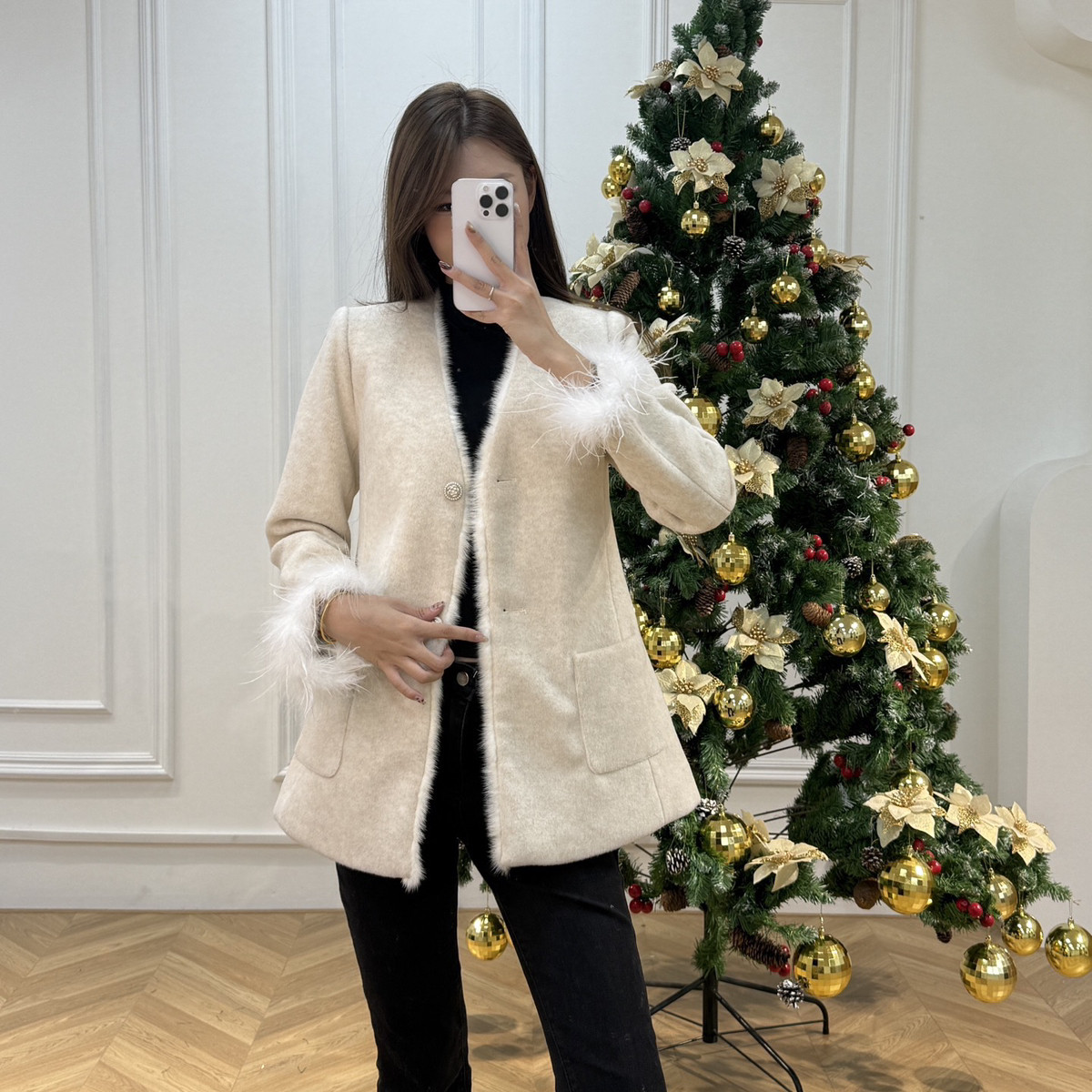 七七新毛呢宽松显瘦短外套(配可拆真水貂毛袖毛)（含20羊毛）X585,女装/女士精品,时尚套装,淘宝优惠券,粉丝福利购,淘宝优惠卷