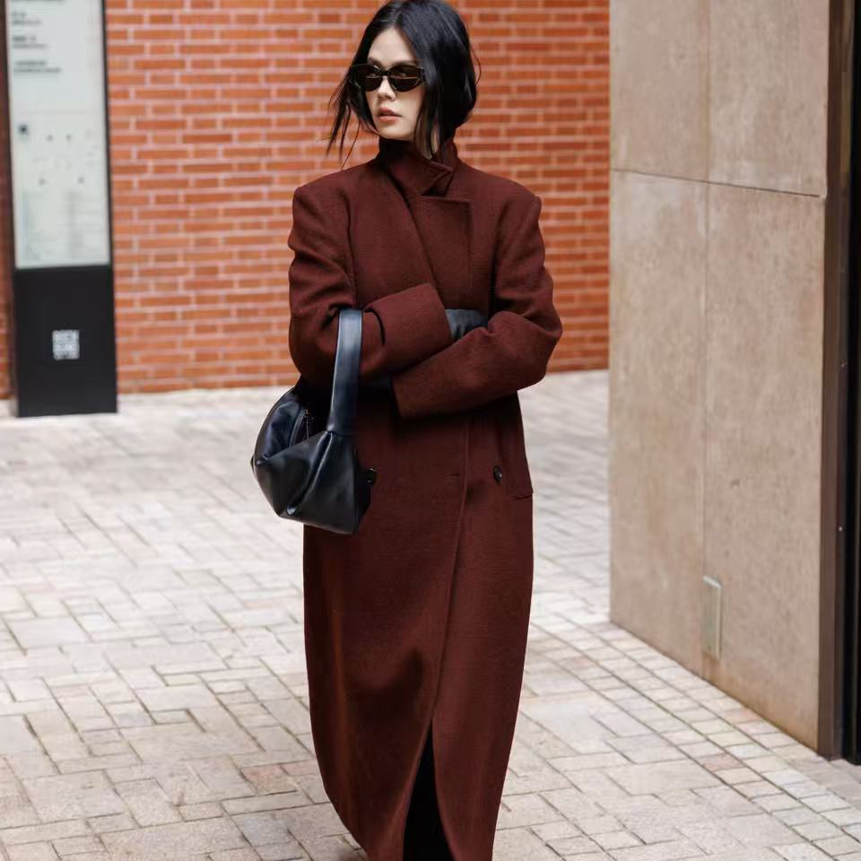 七七本风双排扣修身长款西装领羊毛外套（含100羊毛）安静881271