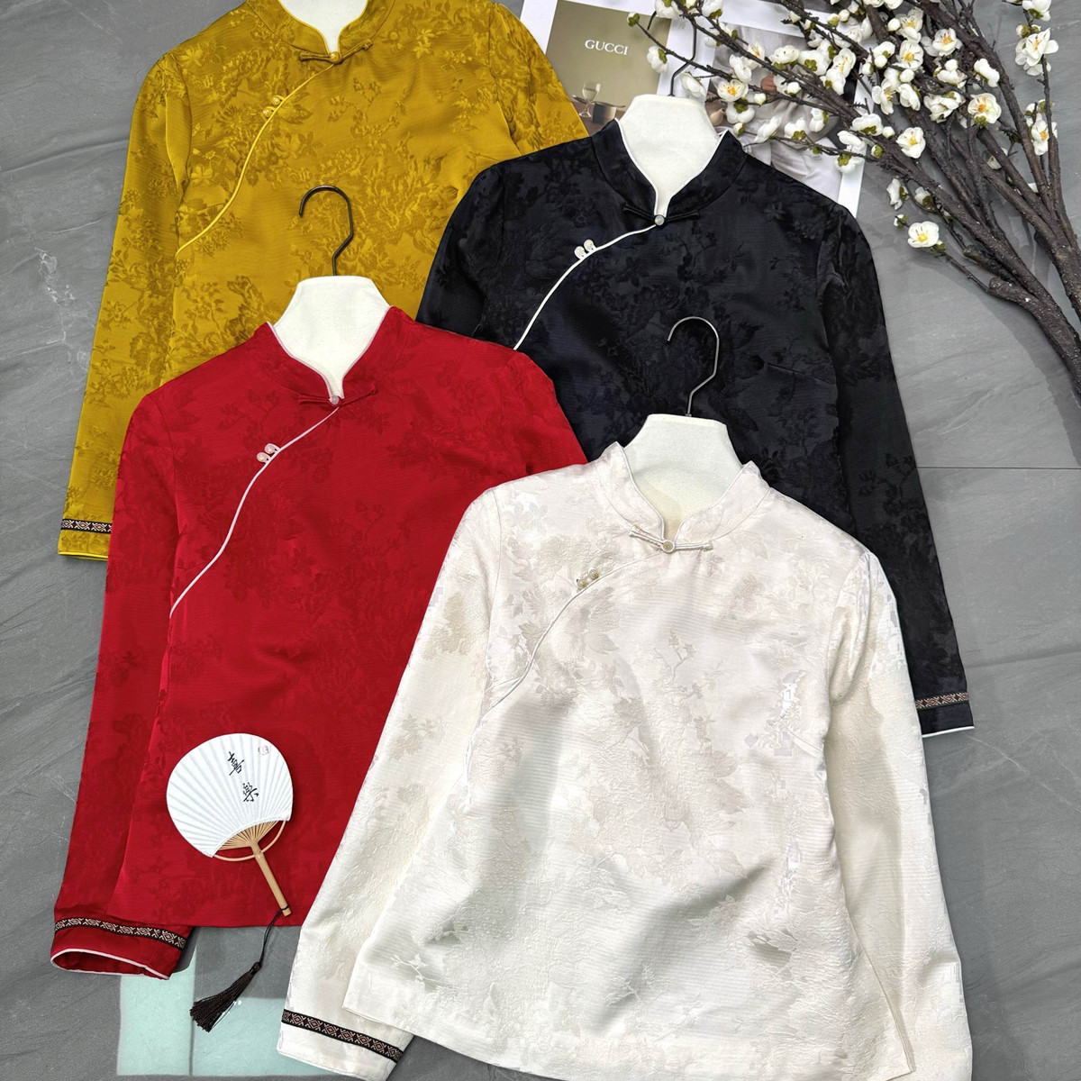 七七设计极简大牌老钱新中式人丝提花斜襟国风上衣小衫YS2-t217