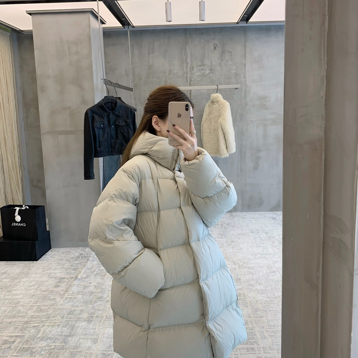 七七芙中长款豆腐块格子保暖羽绒服外套(一件过冬无压力)E25Y021