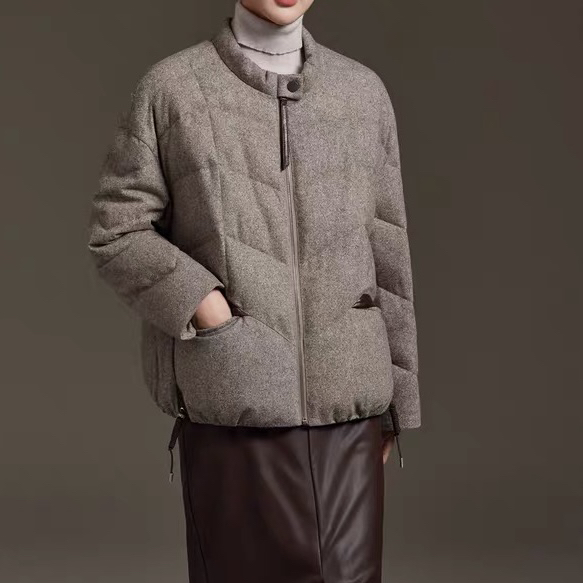 七七小众设计毛混纺面料鹅绒短款面包保暖羽绒服外套DXJYS2503