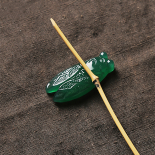 良辰好物黄玉髓 玉蝉茶宠摆件 茶枕 茶针搁置 把玩玉挂件茶道零配