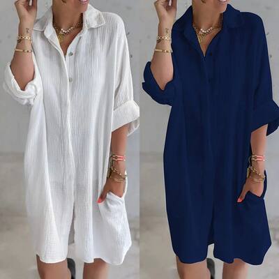 Plus Size Cotton Linen Shirt Dress for Women 2023 Large Size