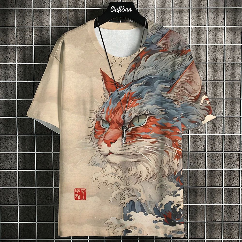 Summer Short Sleeve Harajuku Print Aniam T Shirt For Men O-N-封面