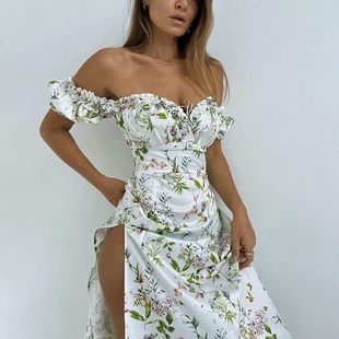 Puff Sleeve For Summer Maxi Off Floral Shoulder Dress Woman