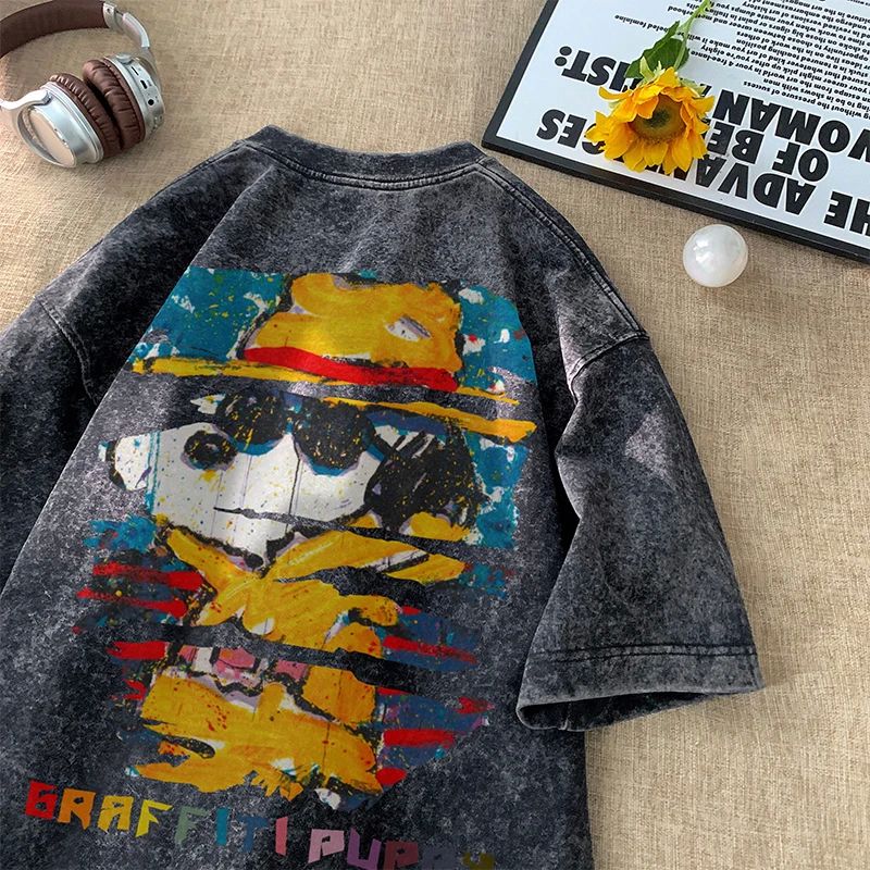 2024 Washed T-shirt Painted Graffiti Tshirt Kawaii Tops Y2k