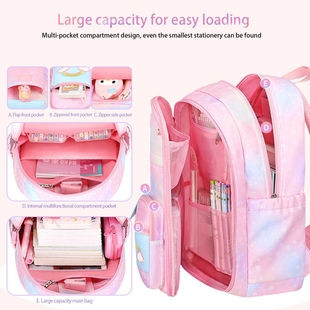 Open Backpack Girls Large For Pink Capacity Side Teenage Lig