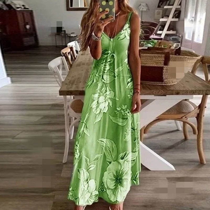 2024 Spring Summer Dress Women Floral Print V-Neck Long Dres 女装/女士精品 连衣裙 原图主图