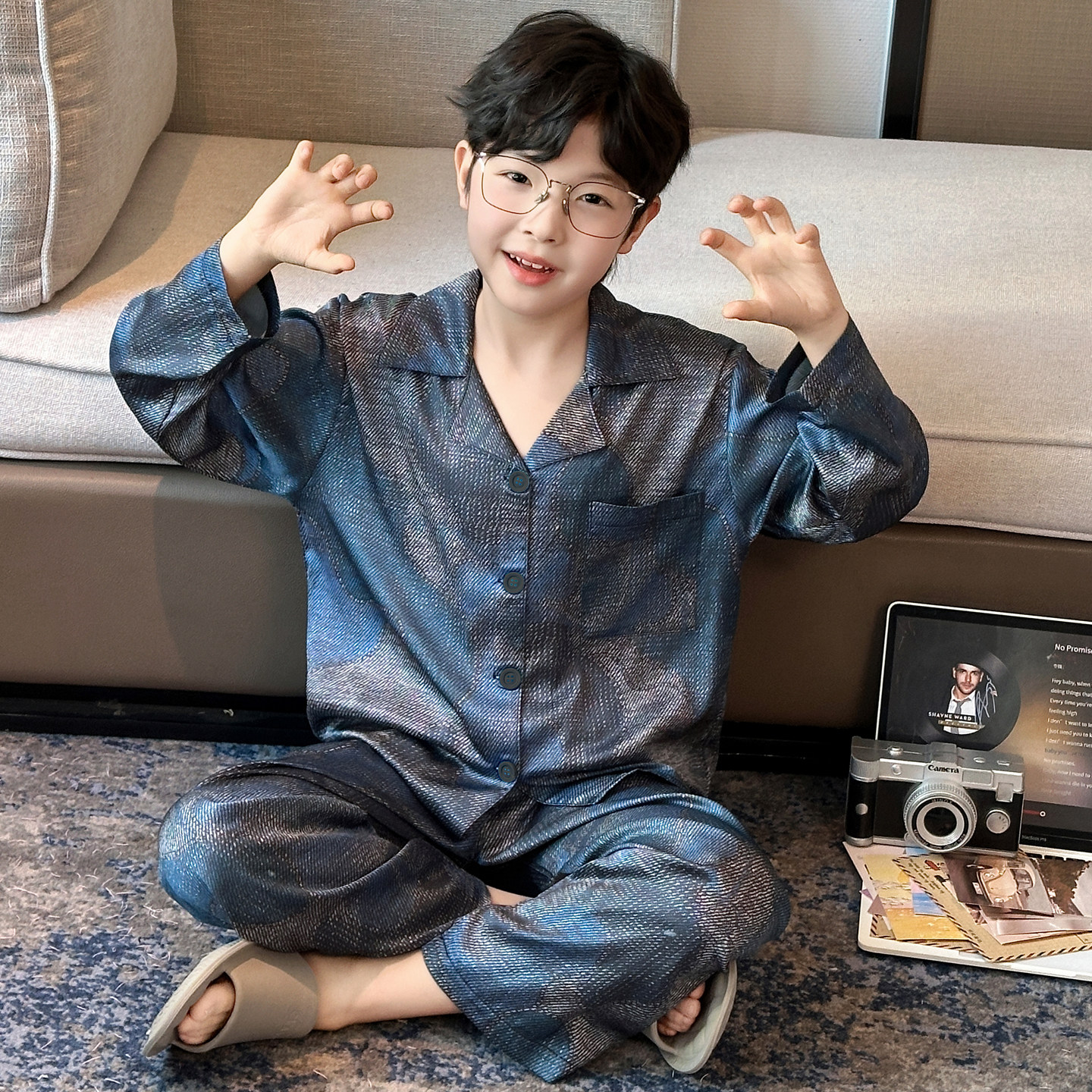 儿童装2026新款男童春秋款睡衣春装冰丝家居服长袖开衫外穿空调服,童装/婴儿装/亲子装,家居服套装,淘宝优惠券,粉丝福利购,淘宝优惠卷