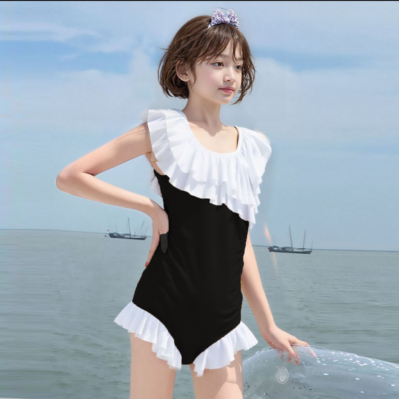 女童泳衣2025新款儿童连体泳装女孩公主风游泳衣中大童海边度假装