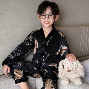 男童春秋款睡衣2025新款秋季中大童秋装金丝绒长袖儿童家居服套装