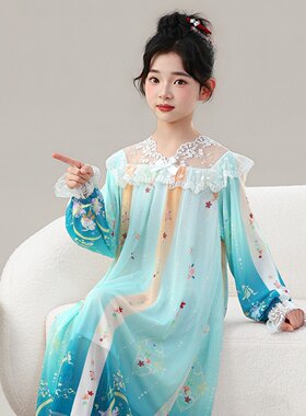 女童古风齐胸襦裙蕾丝花边居家裙