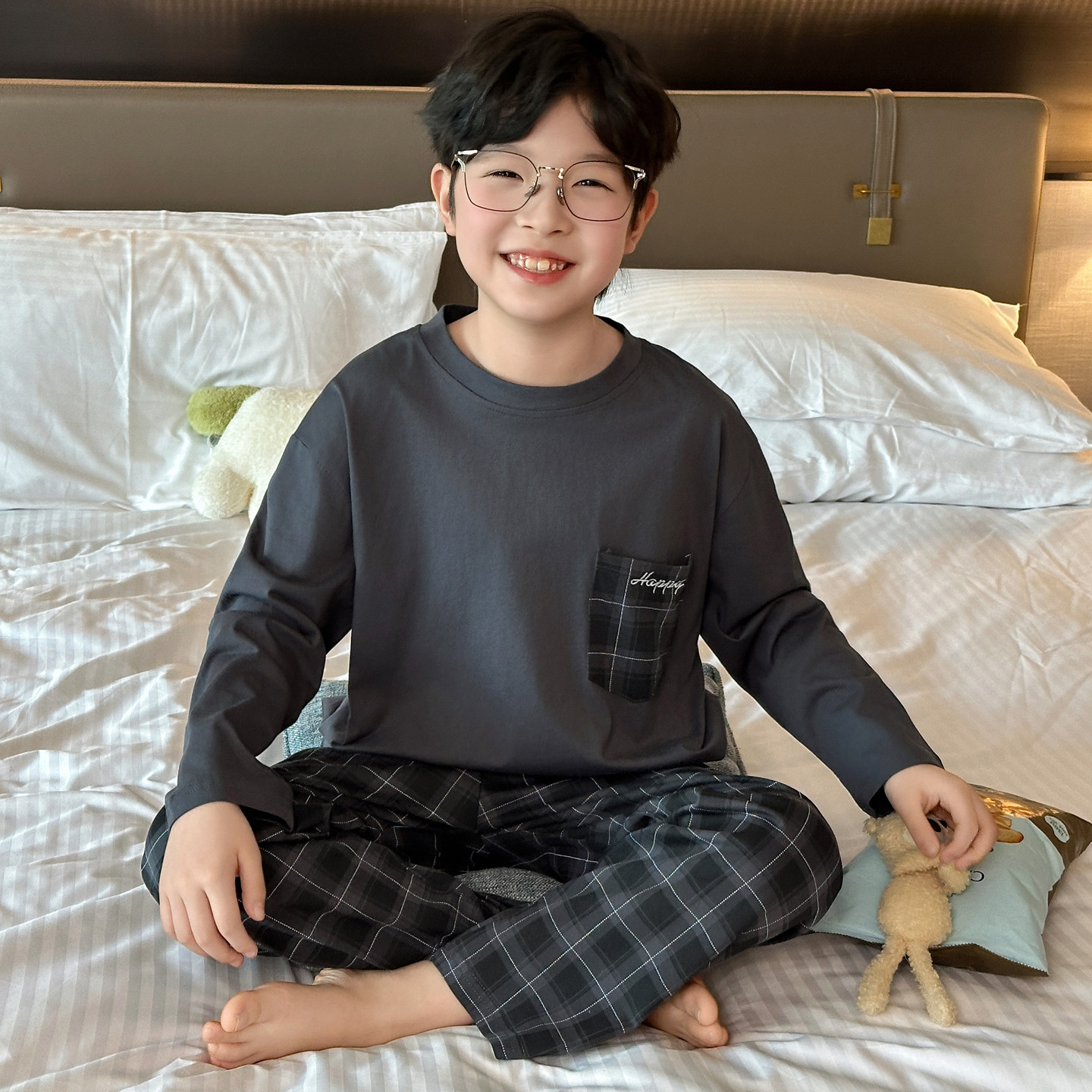 男童纯棉睡衣春秋长袖套装青少年格子休闲家居服可外穿开衫两件套,童装/婴儿装/亲子装,家居服套装,淘宝优惠券,粉丝福利购,淘宝优惠卷