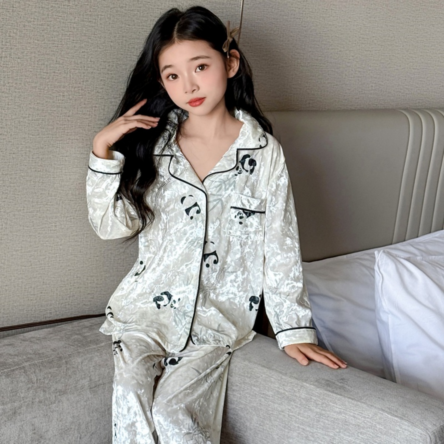 女童金丝绒睡衣可外穿薄绒家居服