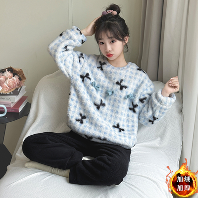 女童珊瑚绒家居服套装秋冬款睡衣