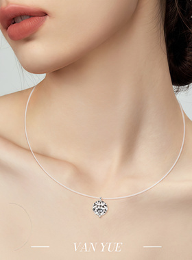 S925银人鱼之泪项链精致D色莫桑石吊坠隐形鱼线小众百搭锁骨链