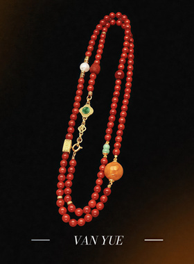 天然满肉南红毛衣链女翡翠蜜蜡多宝长款S925银项链手串一款两戴