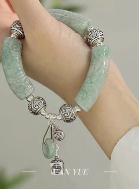 999足银翡翠弯管手链男女手串本命年天然A货翡翠福字重工饰品