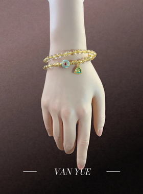 原创天然金发晶双圈手链女款轻奢小众精致手串饰品礼物送女友闺蜜