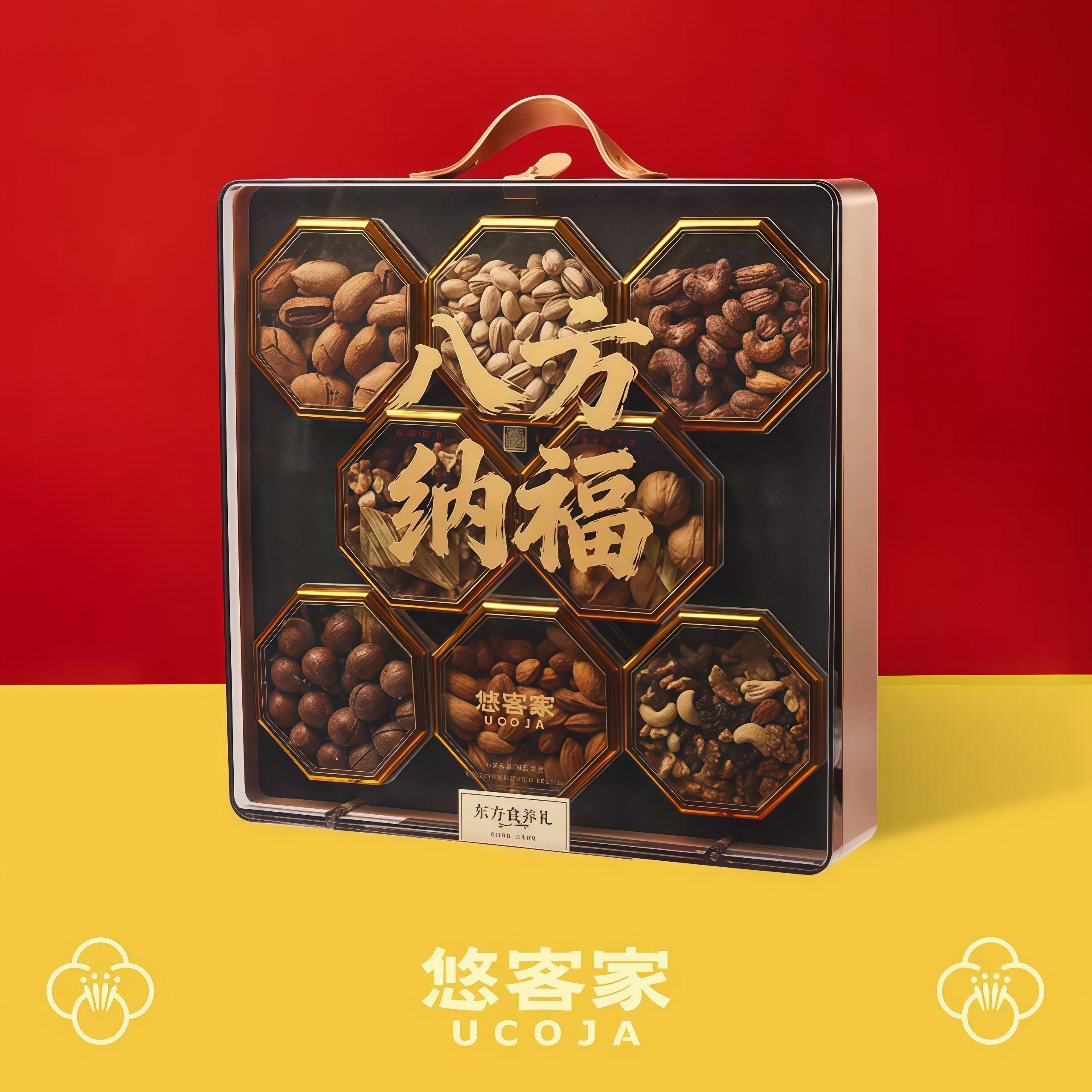 悠客家八方纳福坚果礼盒年货送礼高级感礼品盒员工福利商务送礼盒,零食/坚果/特产,坚果礼盒,淘宝优惠券,粉丝福利购,淘宝优惠卷