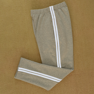 订做纯棉中小学生加厚纯棉校服长裤浅灰色白色条休闲运动裤校裤子