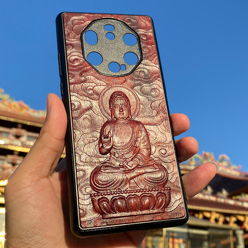 高端红檀木浮雕生肖本命佛手机壳