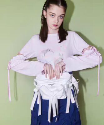 【ZP出售】日系Candy stripper可爱小兔独特开叉袖子系带长袖T恤