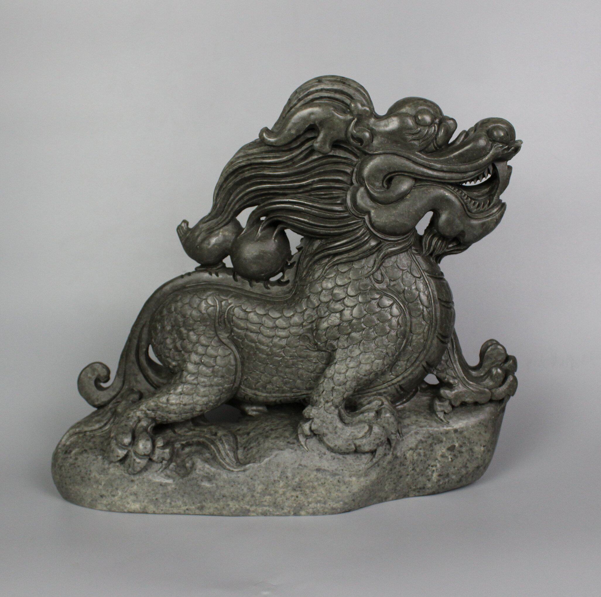 仿古麒麟青田封门黑天然玉石雕刻大摆件瑞兽精美纯手工艺动物爆款