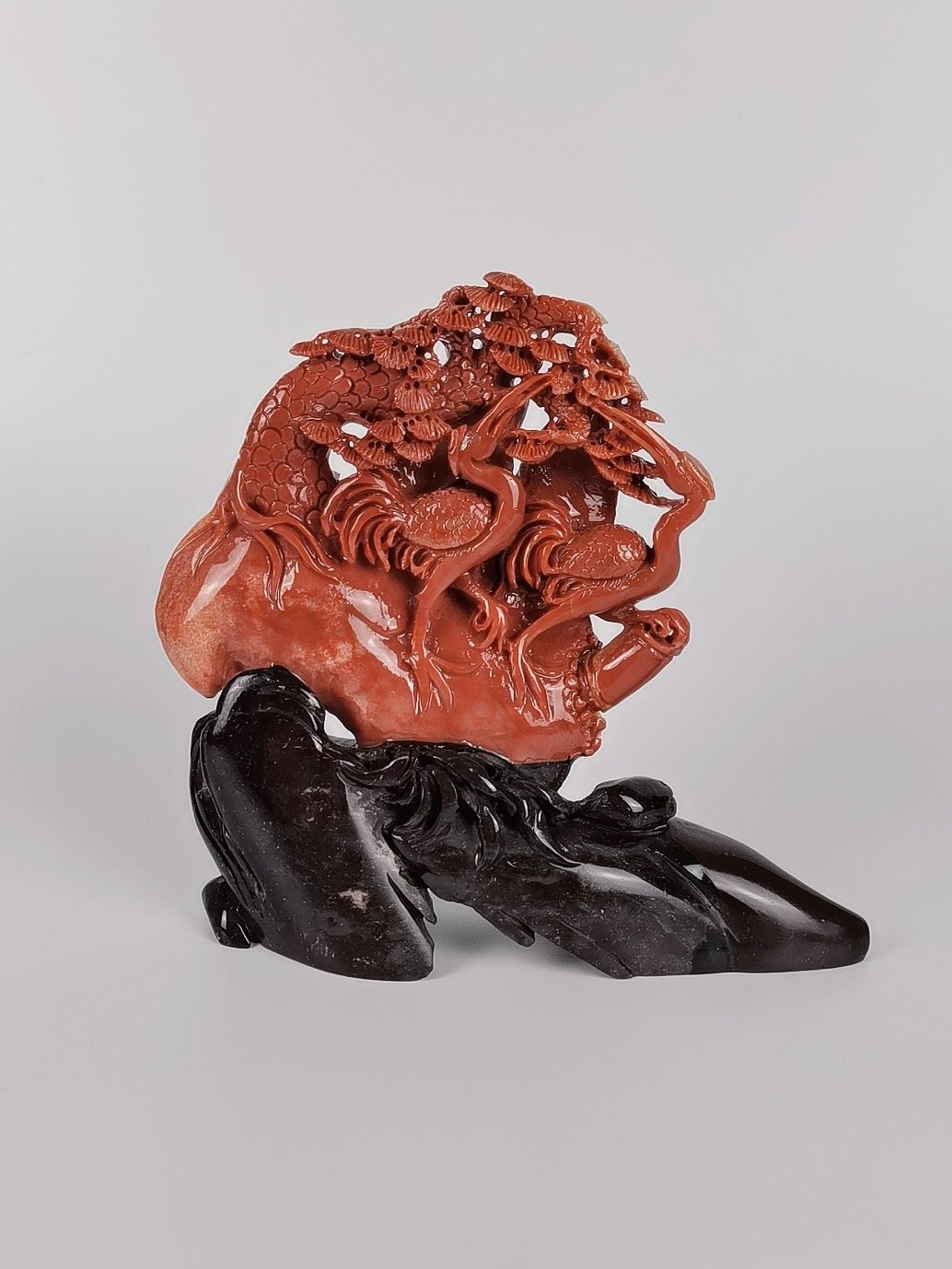 仙鹤松树老挝石花鸟精美天然青田玉石雕刻摆件纯手工艺术透镂直销