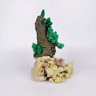 人间仙境四川雅安翡翠绿青田石雕刻摆件金针菇松仙鹤天然手工艺术