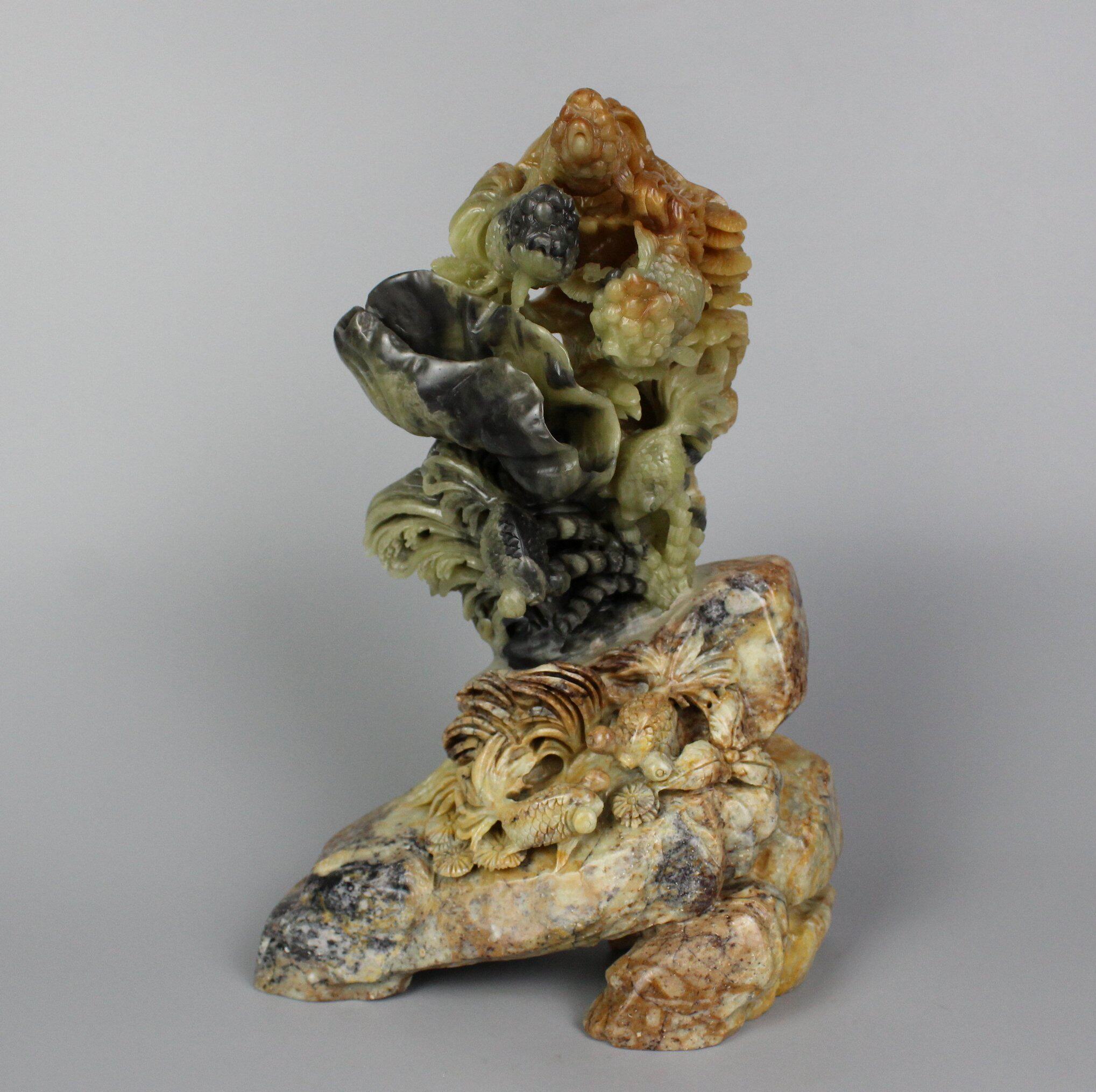 青田石雕刻摆件户外金玉满堂鱼精美老挝彩冻手工观赏品豆浆磨人气