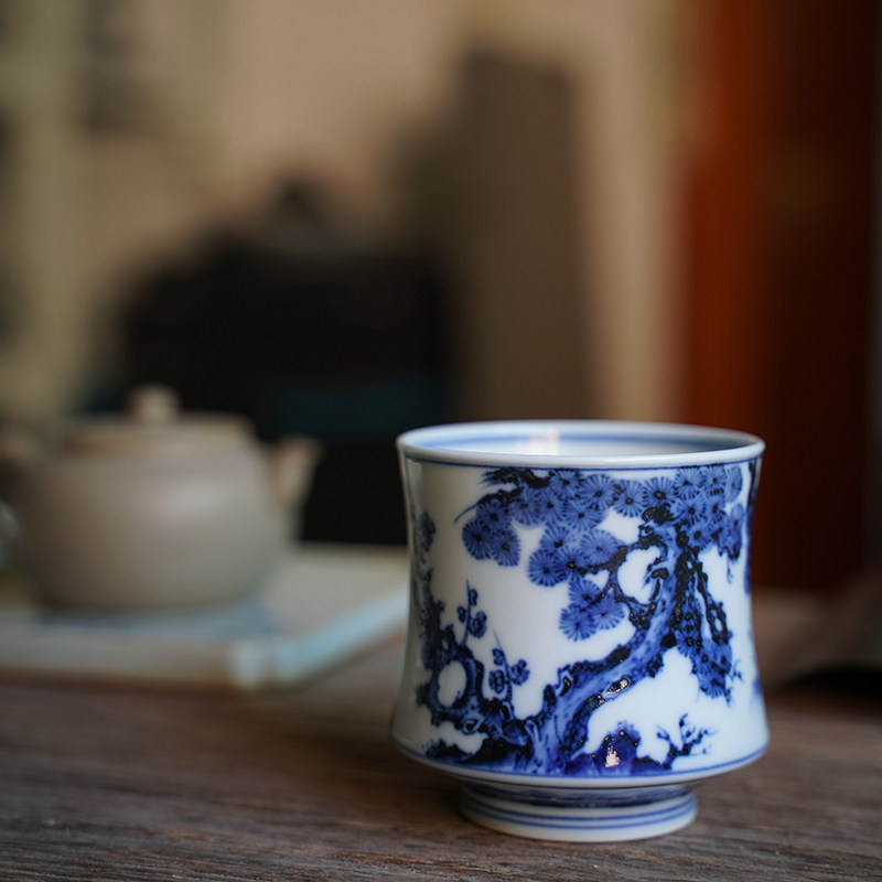 淡淡清女香手绘青花松竹梅束腰杯景德镇手工陶瓷茶具单杯主人杯