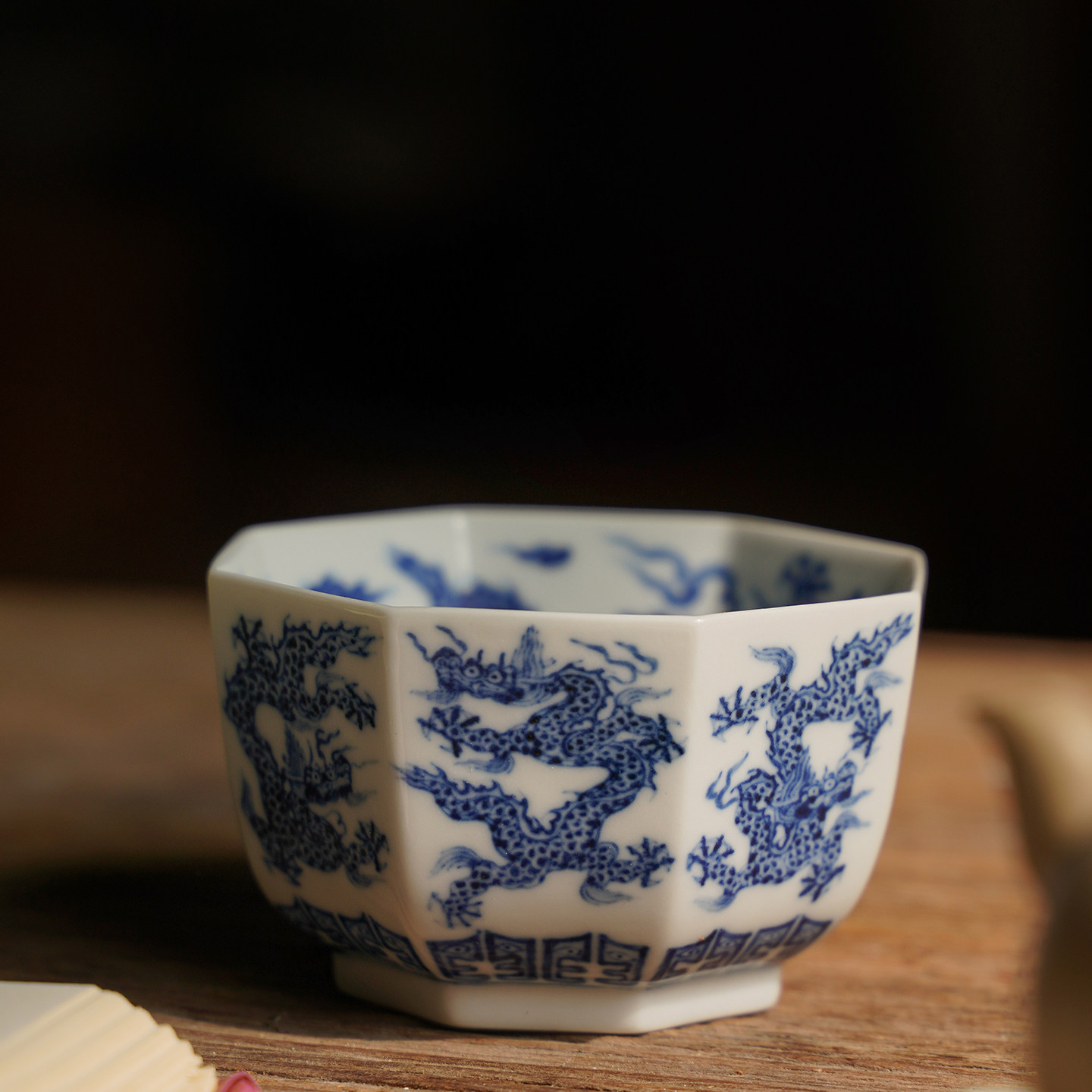 清雨香景德镇手绘青花仿元龙纹八方杯收藏仿古釉精品高档茶具茶杯