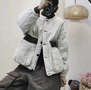 冬季新款6161    亚麻炒色短款立领百搭棉服女士棉袄