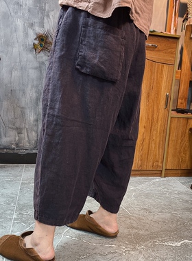 花社秋款68829炒色亚麻休闲裤  裤长83.4公分 臀围135