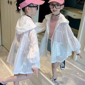 女童防晒衣2023新款夏装中大童轻薄透气外套连帽中长款防晒服女童