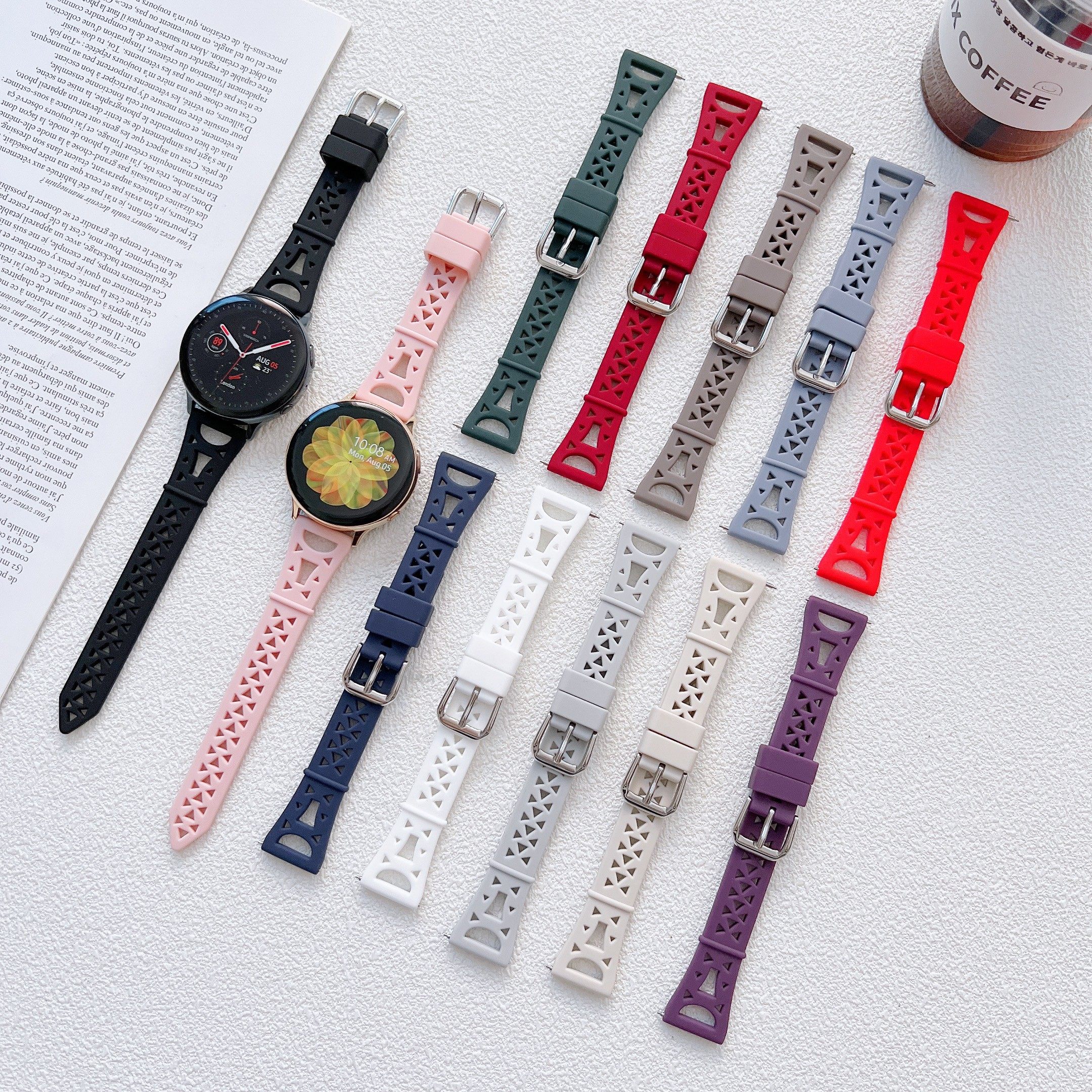 适用三星galaxy watch456 40/44铁塔硅胶快拆手表带active2/s3/s4
