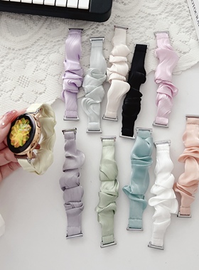 适用三星Galaxy watch7FE654雪纺弹力格纹布发圈手表带active2/S3