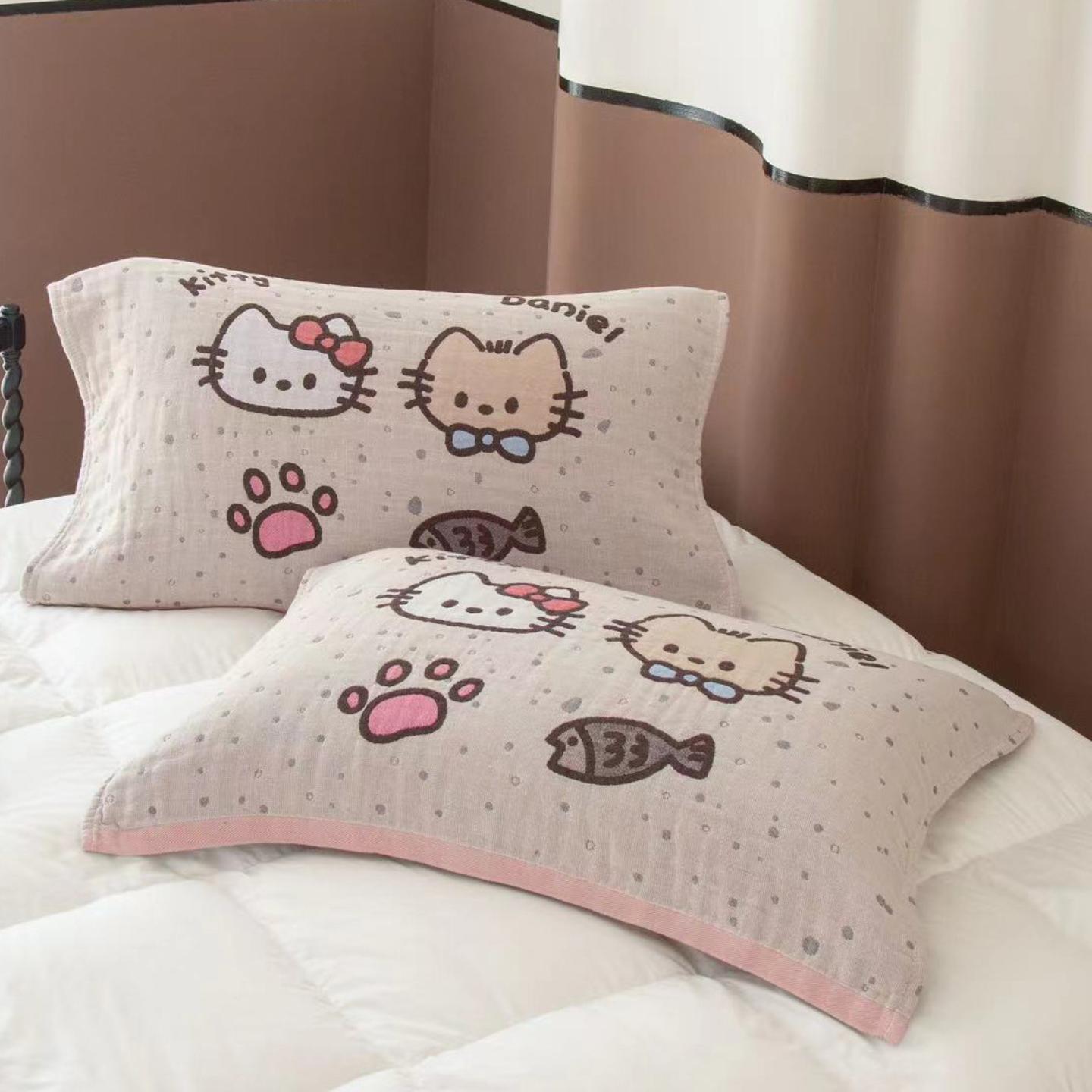 HelloKitty纱布枕巾吸汗透气卡通