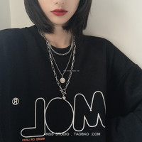 【ANSS】ins网红同款嘻哈多层链条套装项链女 圆牌OT链长款颈饰潮