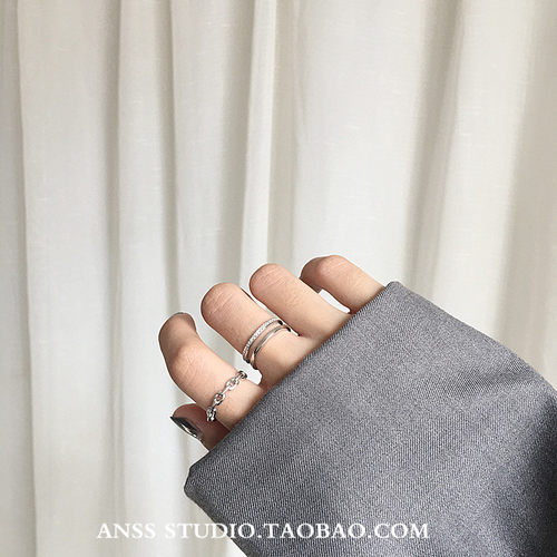 纯银双层锆石微镶开口戒指