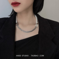 【ANSS】INS小众设计感珍珠拼接链条短款项链女 网红同款蹦迪颈饰