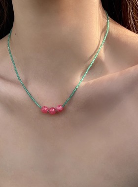 绿色锆石拼接天然石串珠项链女