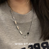 圆环拼接链条锆石卫衣链男 潮流嘻哈钛钢项链女王嘉尔同款 ANSS