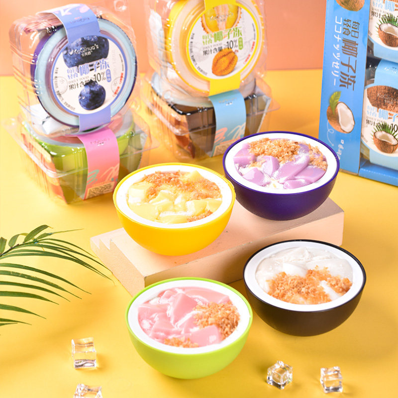 网红椰子冻代餐果冻布丁榴莲味西瓜味海南黄金椰粒多口味休闲零食