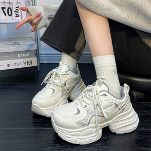 女款 厚底增高运动鞋 轻便2025年秋季 百搭女鞋 女 新款 回力皮面老爹鞋