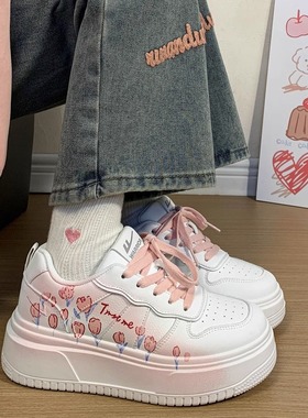 回力渐变花小白鞋女2025冬季新款厚底加绒鞋百搭棉鞋增高透气板鞋