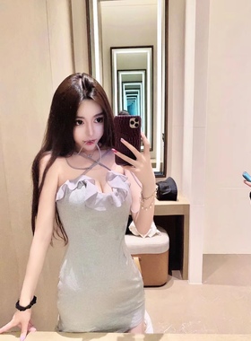 2个版本 鱼骨系带 冷淡的甜 性感 连衣裙 灰色吊带裙子女