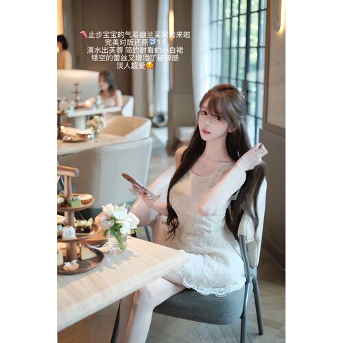 *气若幽兰*两色 重工压褶手工花边镂空绣花裙