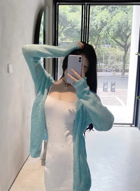 2020秋季新款女装blingbling闪闪亮片针织粗棒针长袖开衫软奶蓝色